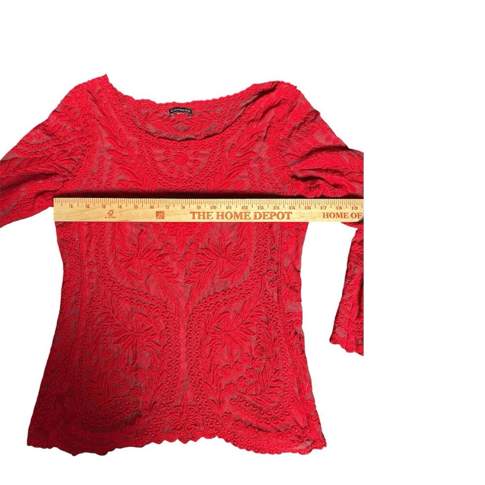Express Red Lace Mesh Overlay Top Size Small Floral Embroidered Scalloped - Picture 9 of 14